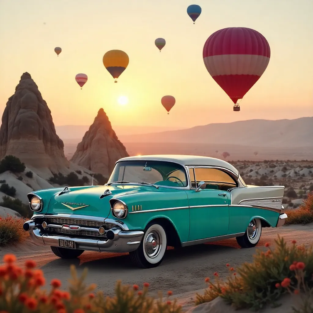 Sunrise in Cappadocia: Classic Car and Balloons