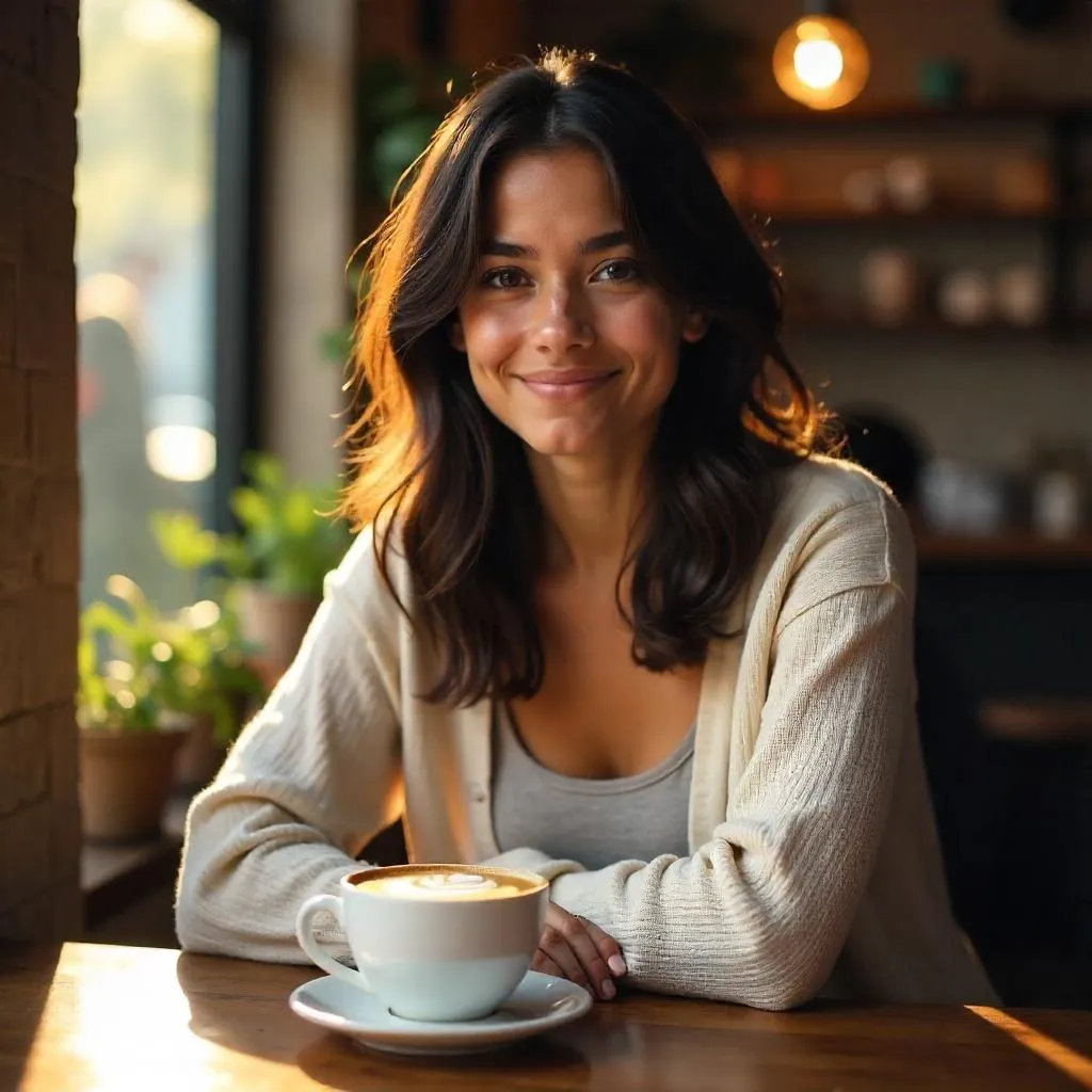 Young Latina in a Cozy Coffee Shop
