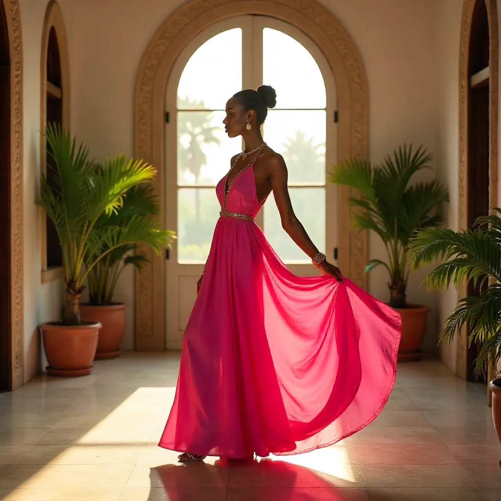 Elegant Indoor Portrait in Zanzibar Pink Dress