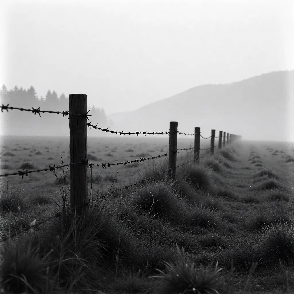 Foggy Bolu Field with Barbed Wire (Monochrome)