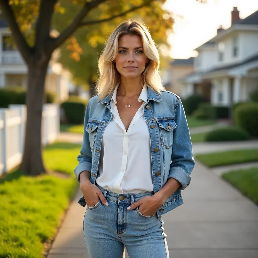 Confident White Woman in a Suburban Neighborhood