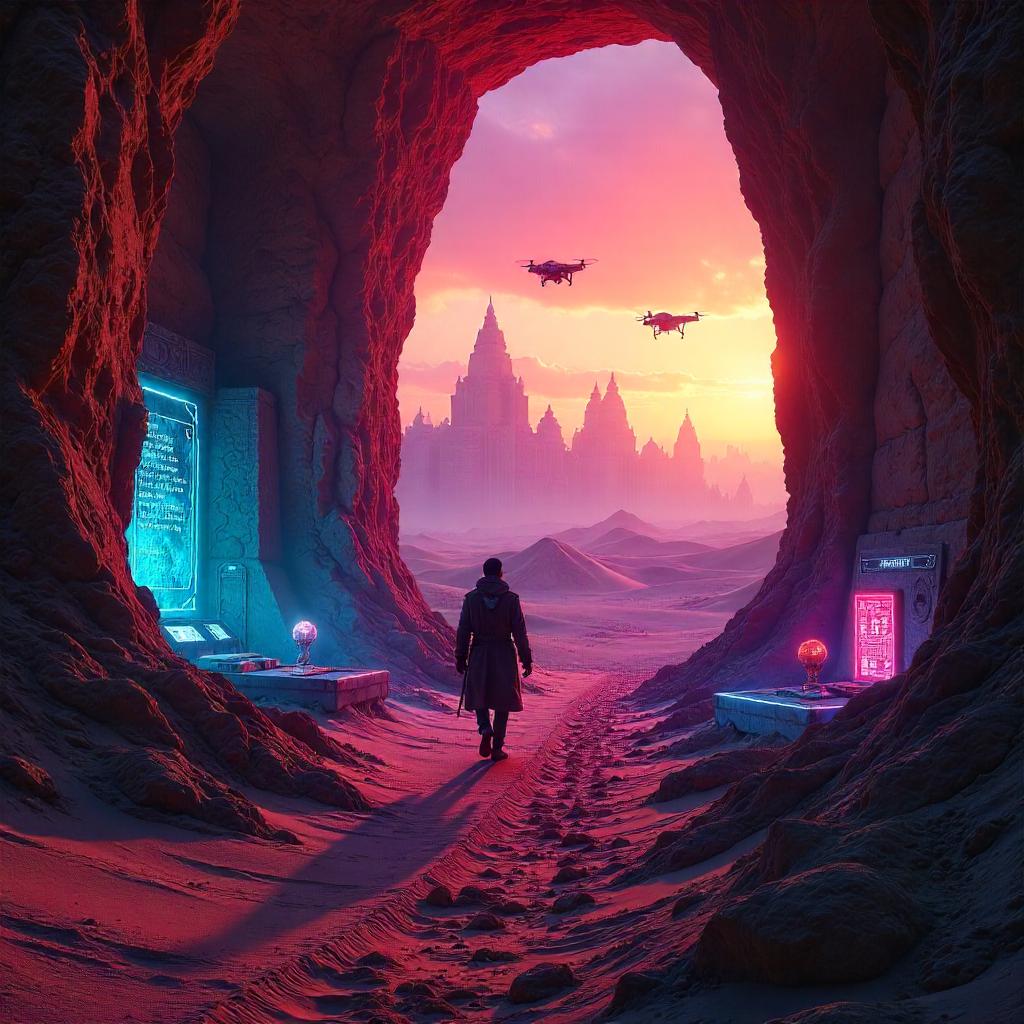 Neon Cyberpunk Crypt in the Desert