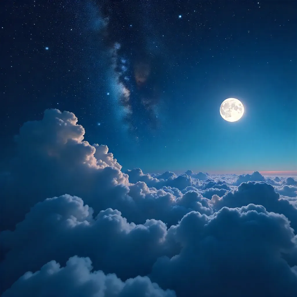 Cumulus Clouds with Galaxy and Moon - Free Stock Photo