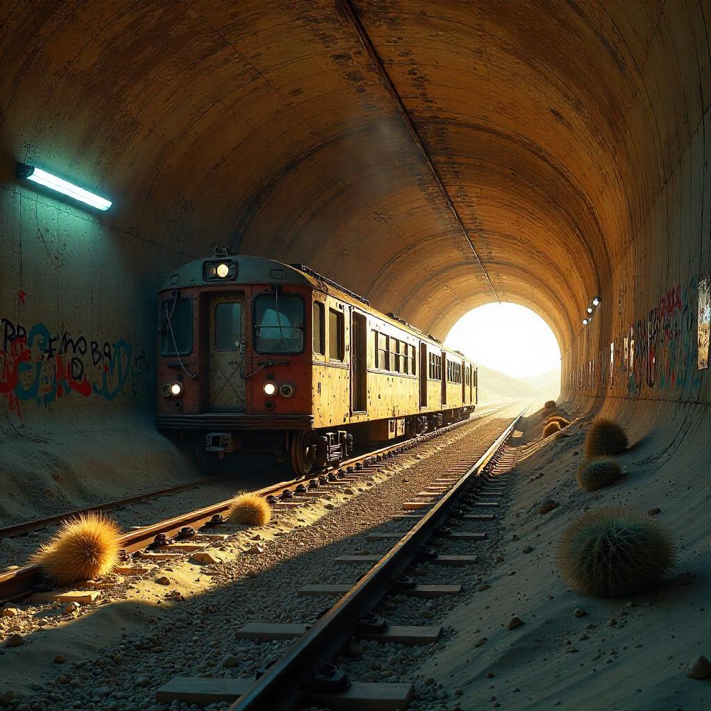 Desert Intrudes a Subway Tunnel (Photorealistic)