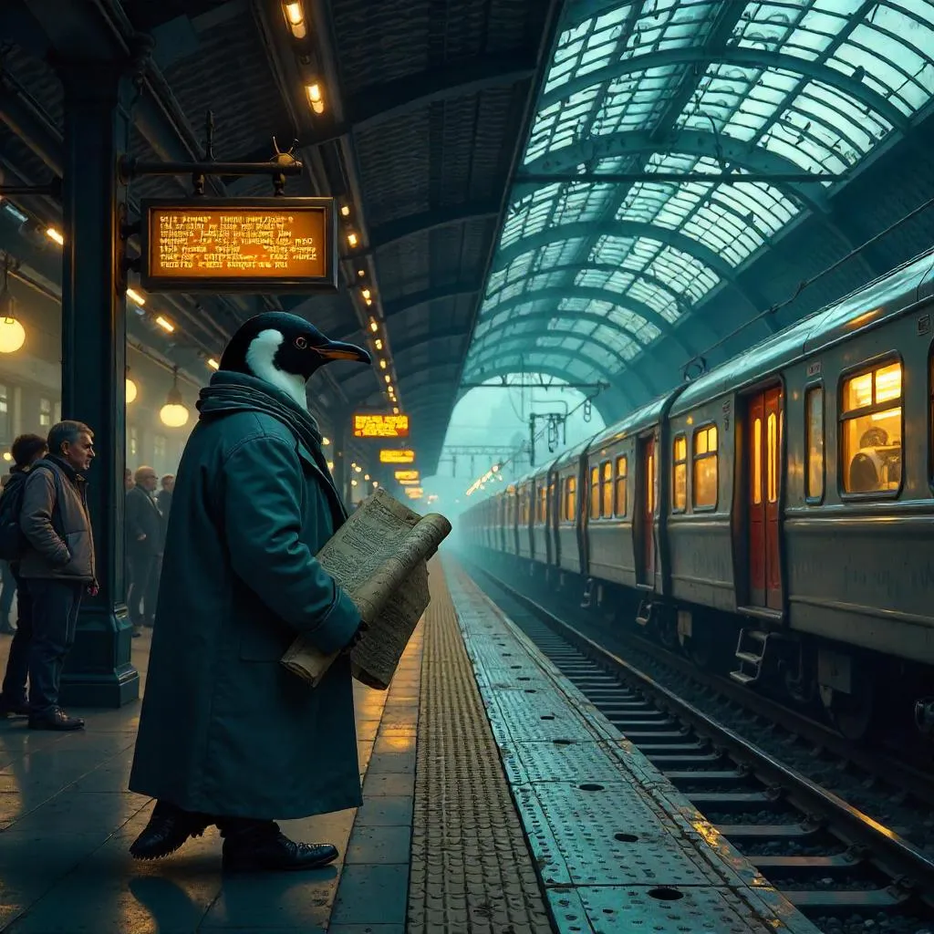 Penguin in a Neon Train Station – Concept Art