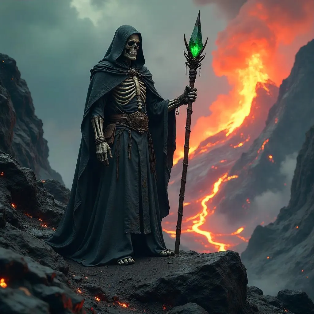 Photoreal Lich Among Volcanic Rocks at Dusk