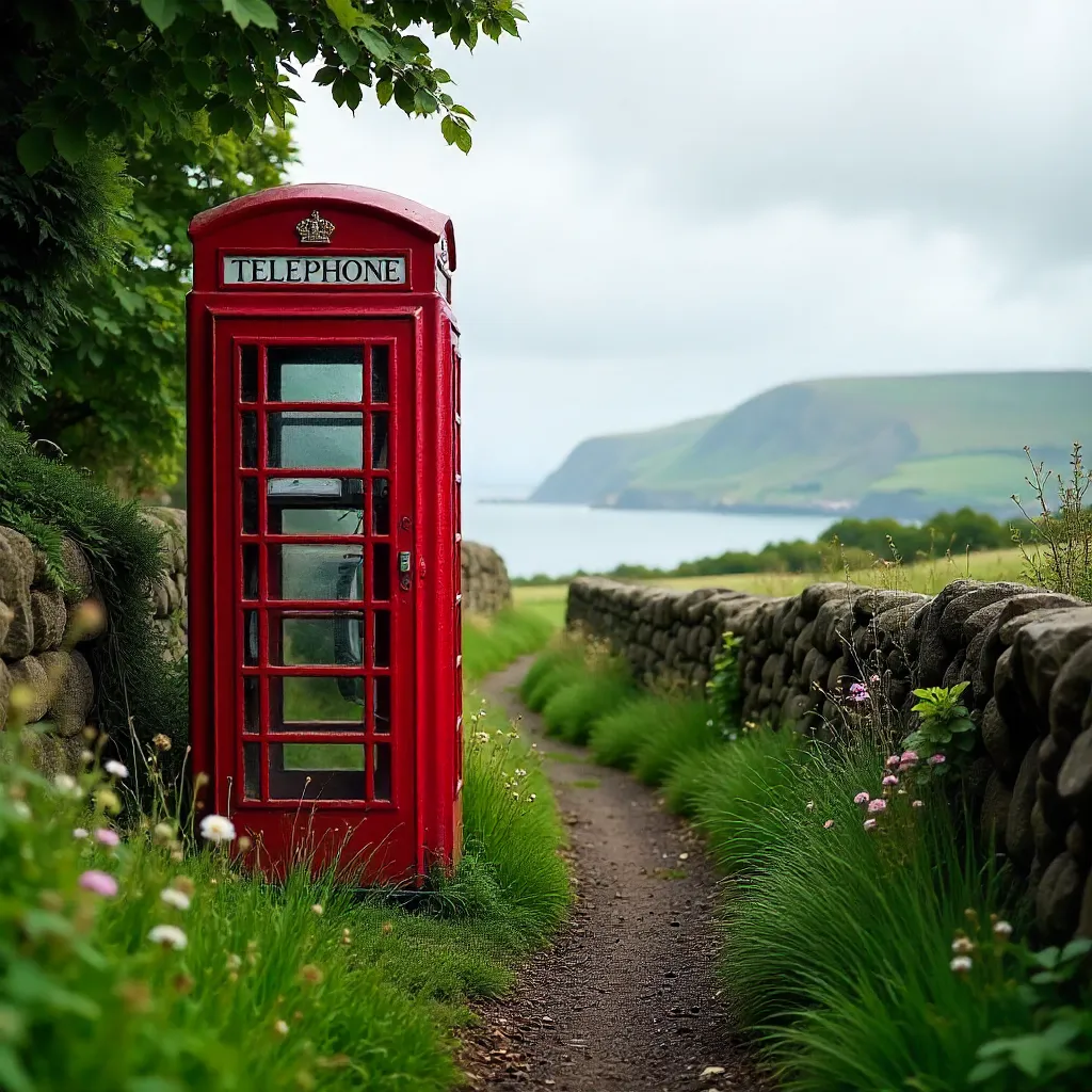Red Phone Box in Lush Avoch Scottish Scenery