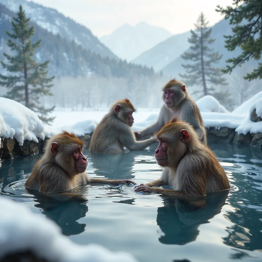 Winter Bathing Macaques in Snowy Nagano
