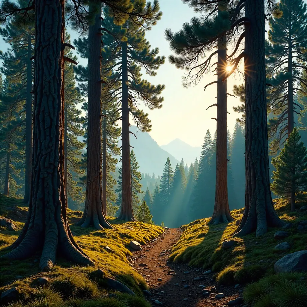 Peaceful Pine Forest Under Clear Blue Sky