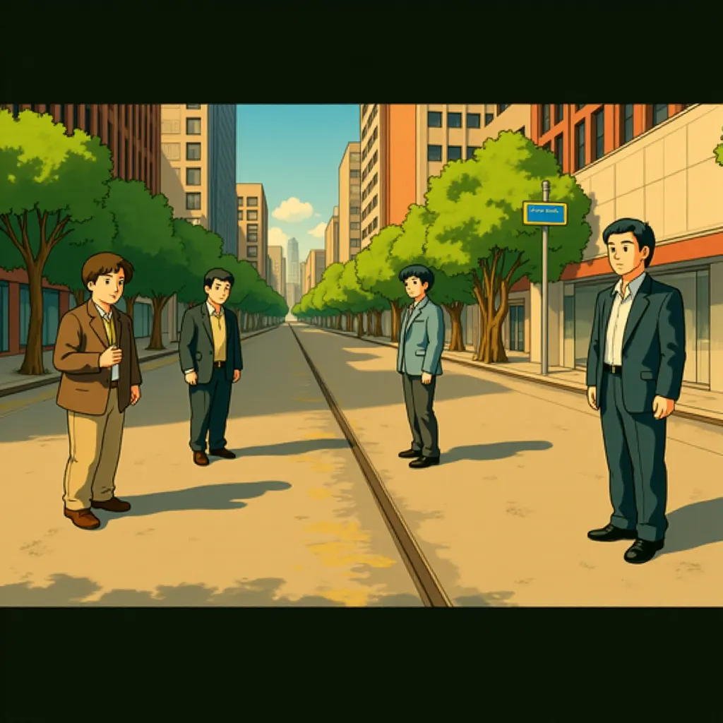 Leonardo DiCaprio, Joseph Gordon-Levitt, Tom Hardy, Elliot Page, Ken Watanabe, and Dileep Rao in Inception (2010) - Anime style