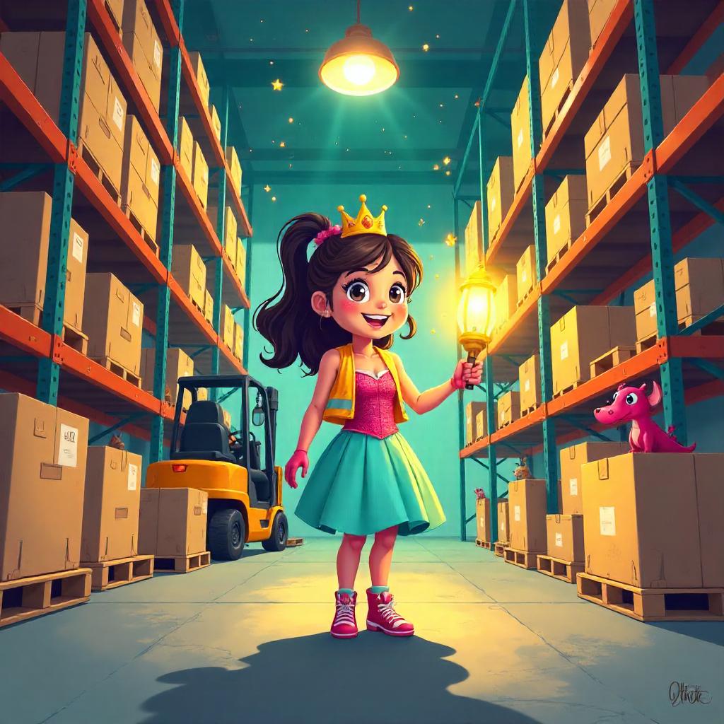 The Princess in a Cartoon Warehouse Adventure
