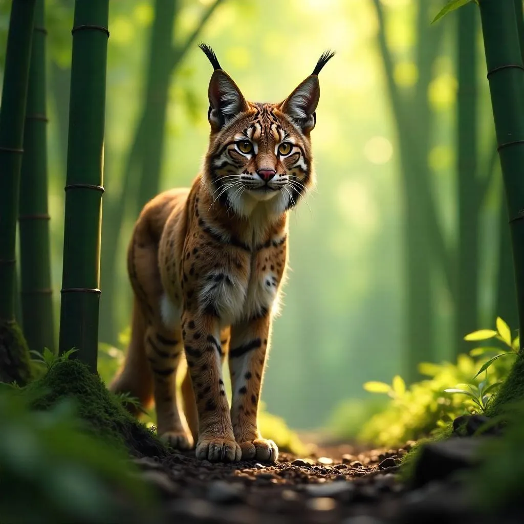 Photorealistic Lynx in a Bamboo Grove