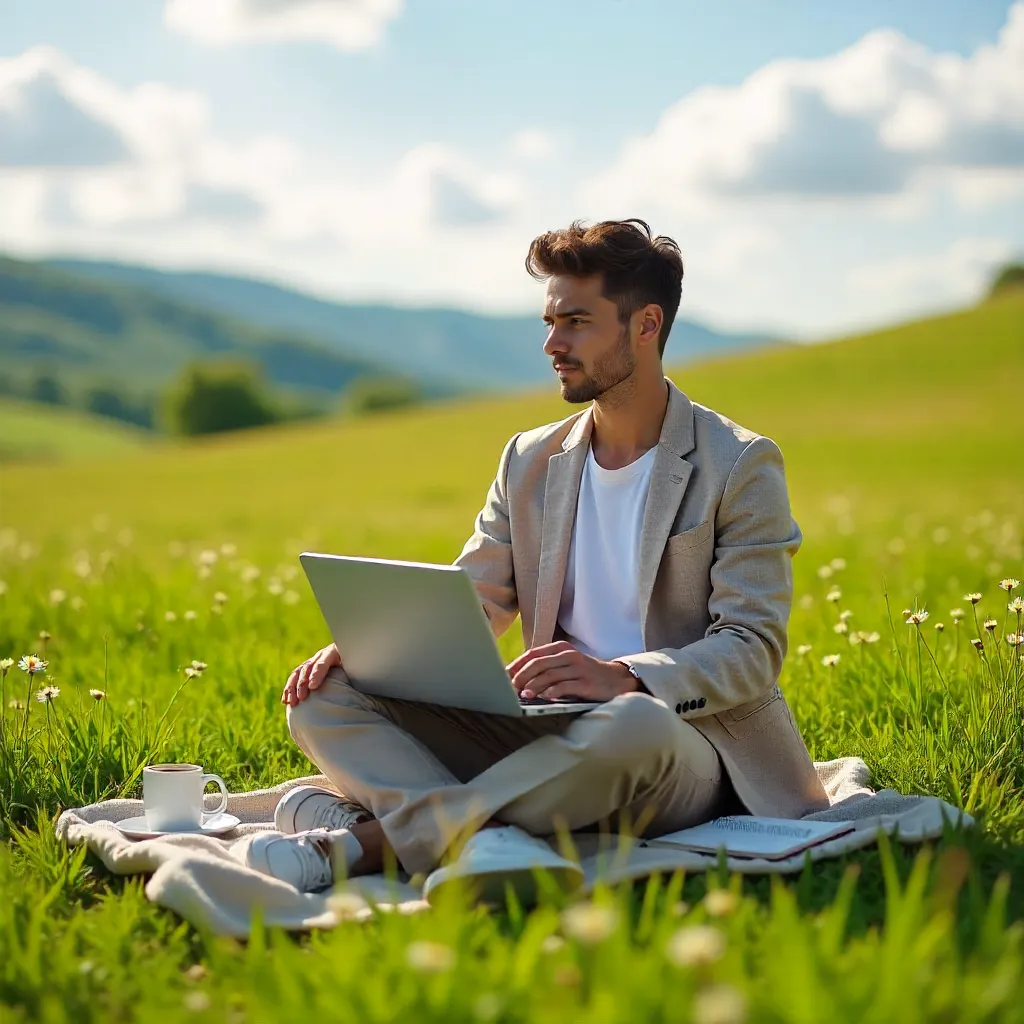 Casual Professional in a Sunny Grassy Field
