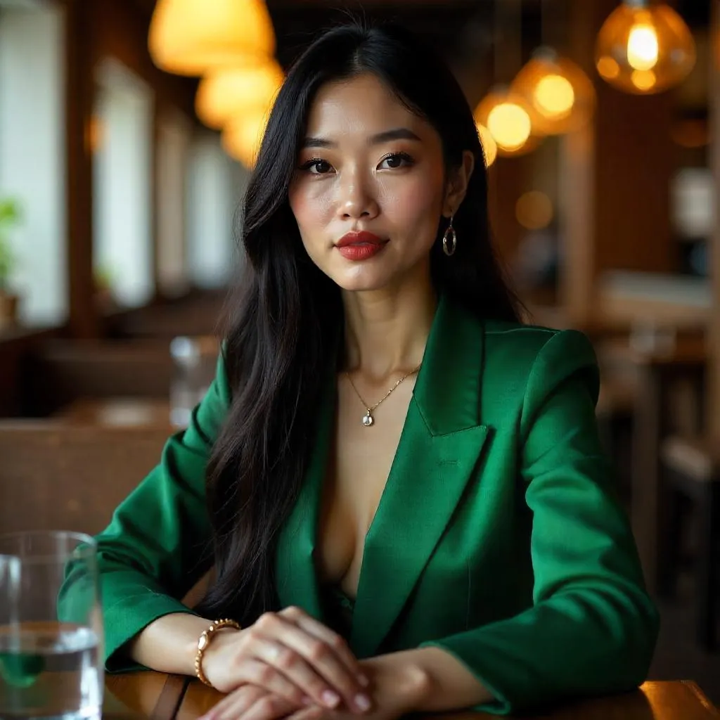 Stylish Asian Woman in a Cozy Restaurant