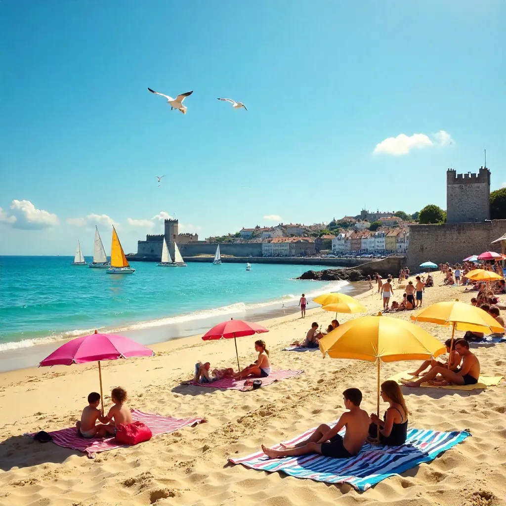 Sunlit Saint-Malo: Sails and Beachgoers