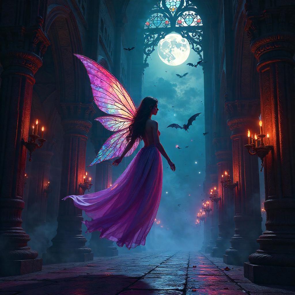 Fairy in a Vampire Castle: Digital Gothic Art