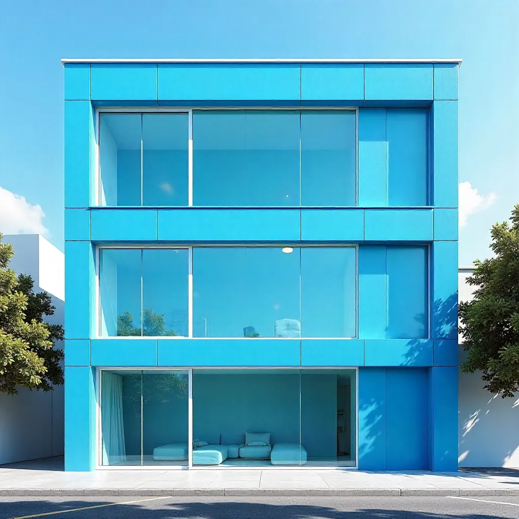 Bright Blue Modern Facade with White Windows