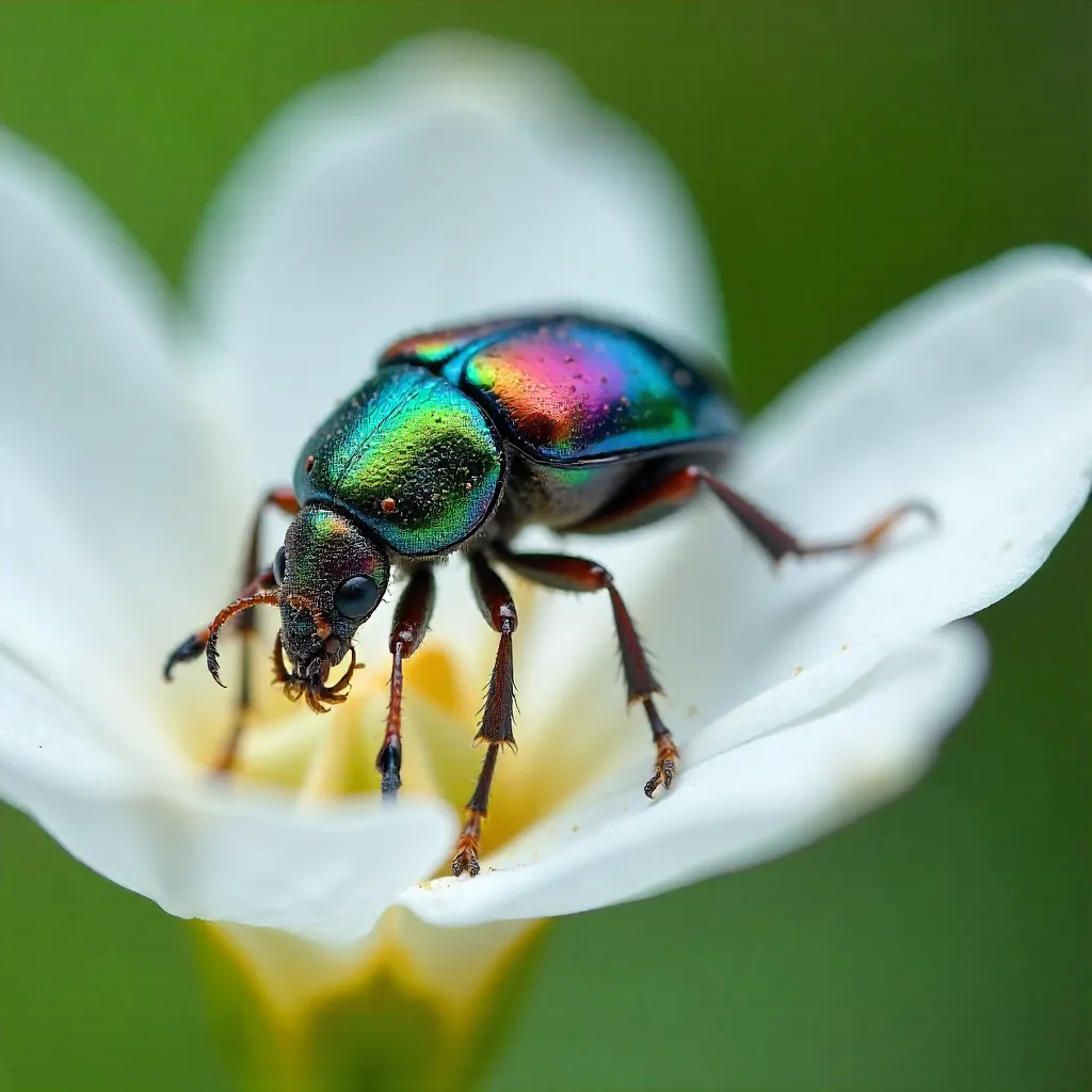 Macro Beetle on White Flower: Delicate Details