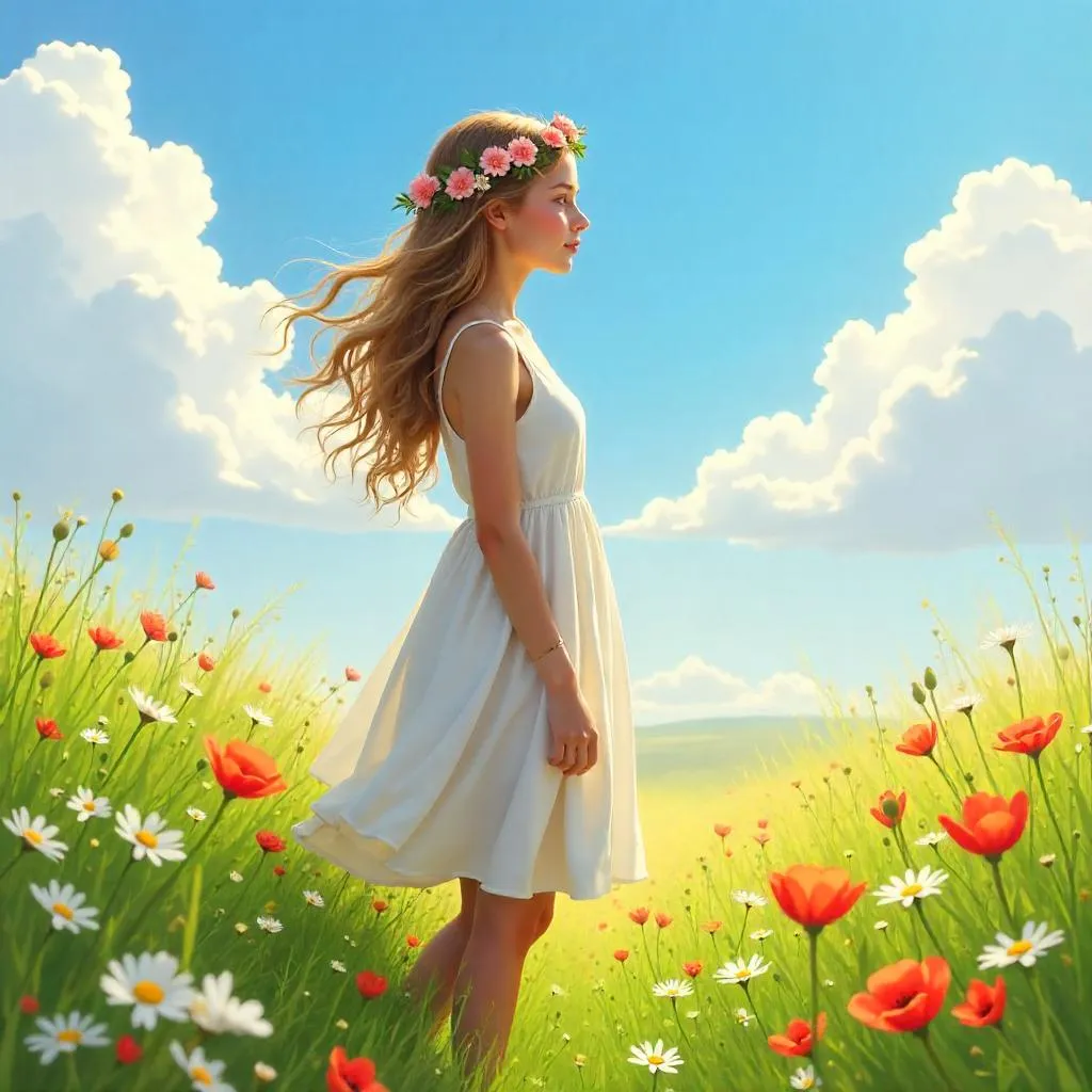 Meadow Daydream: Digital Portrait of a Young Woman