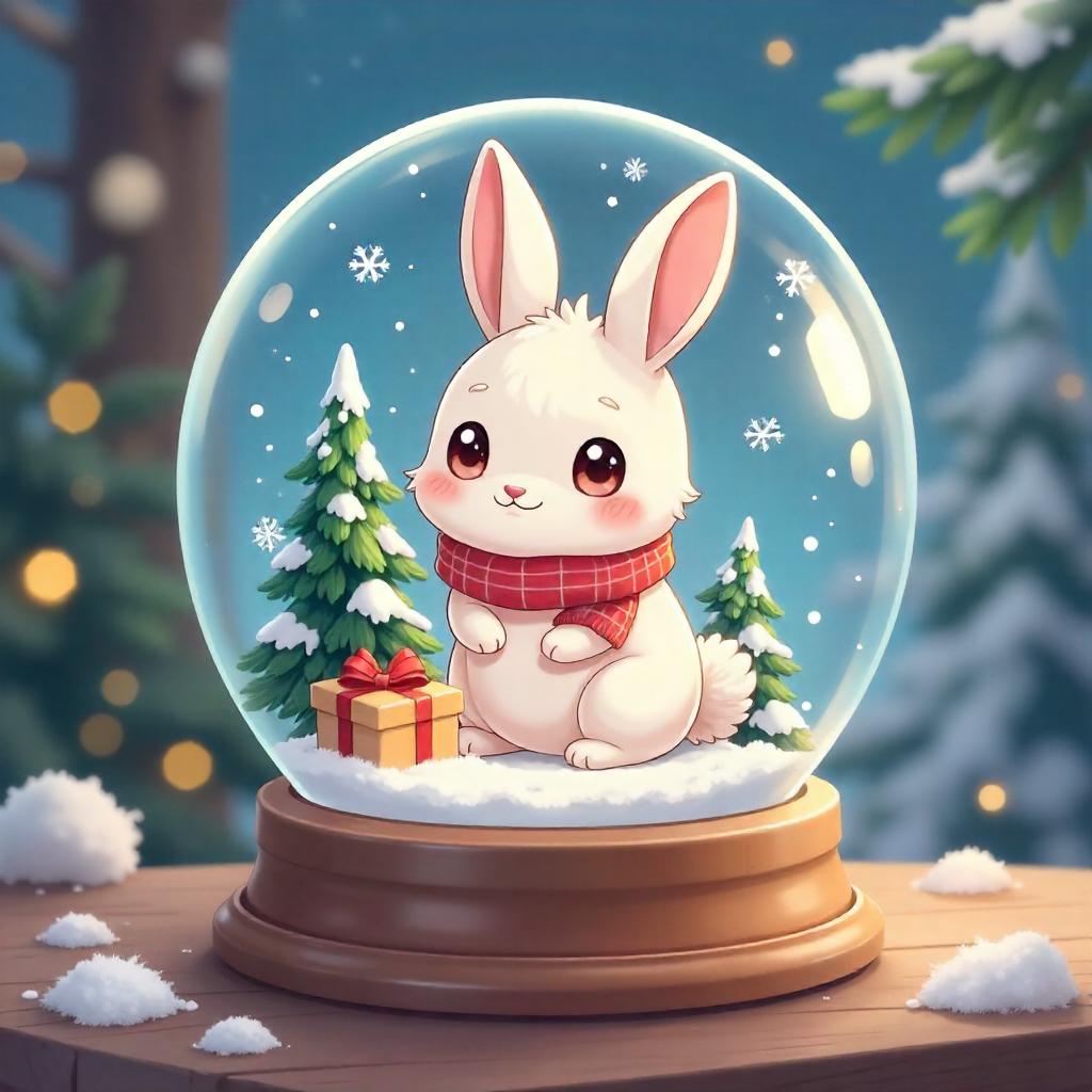 Cute Anime Rabbit Enclosed in a Snow Globe