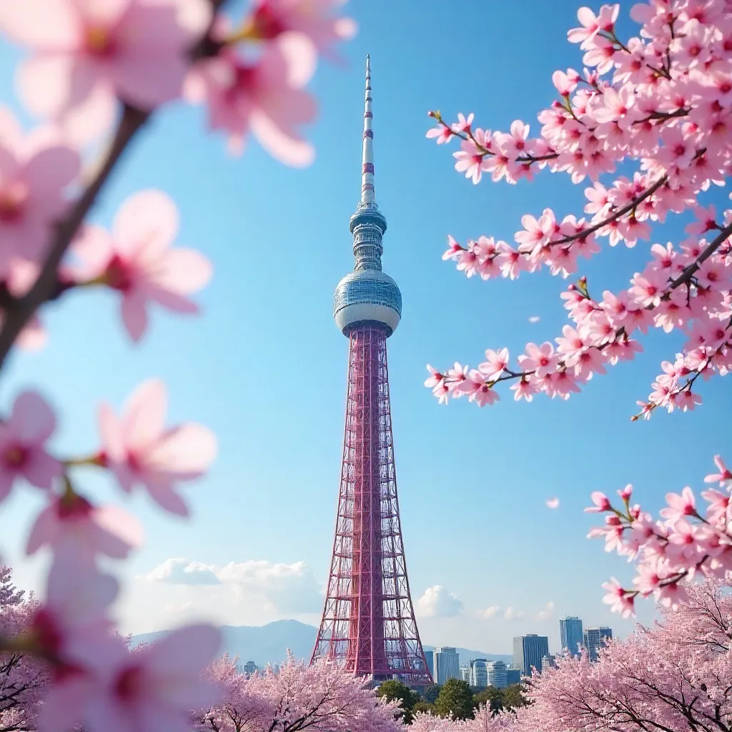 Cherry Blossoms Framing Tokyo Skytree in Sumida