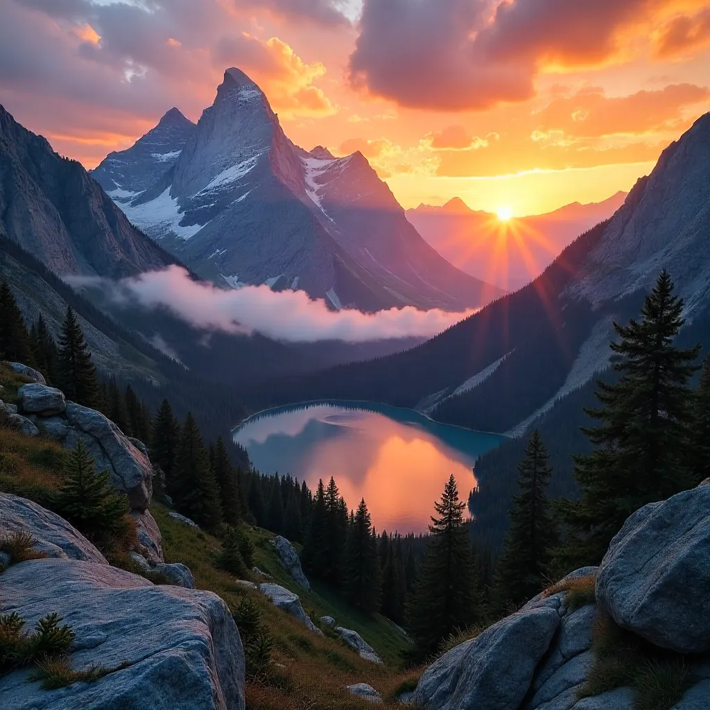 Golden Sunset over Majestic Mountain Peaks
