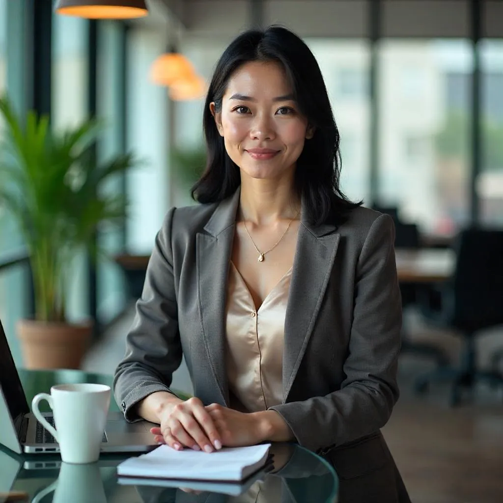 Photorealistic East Asian Woman in a Modern Workspace
