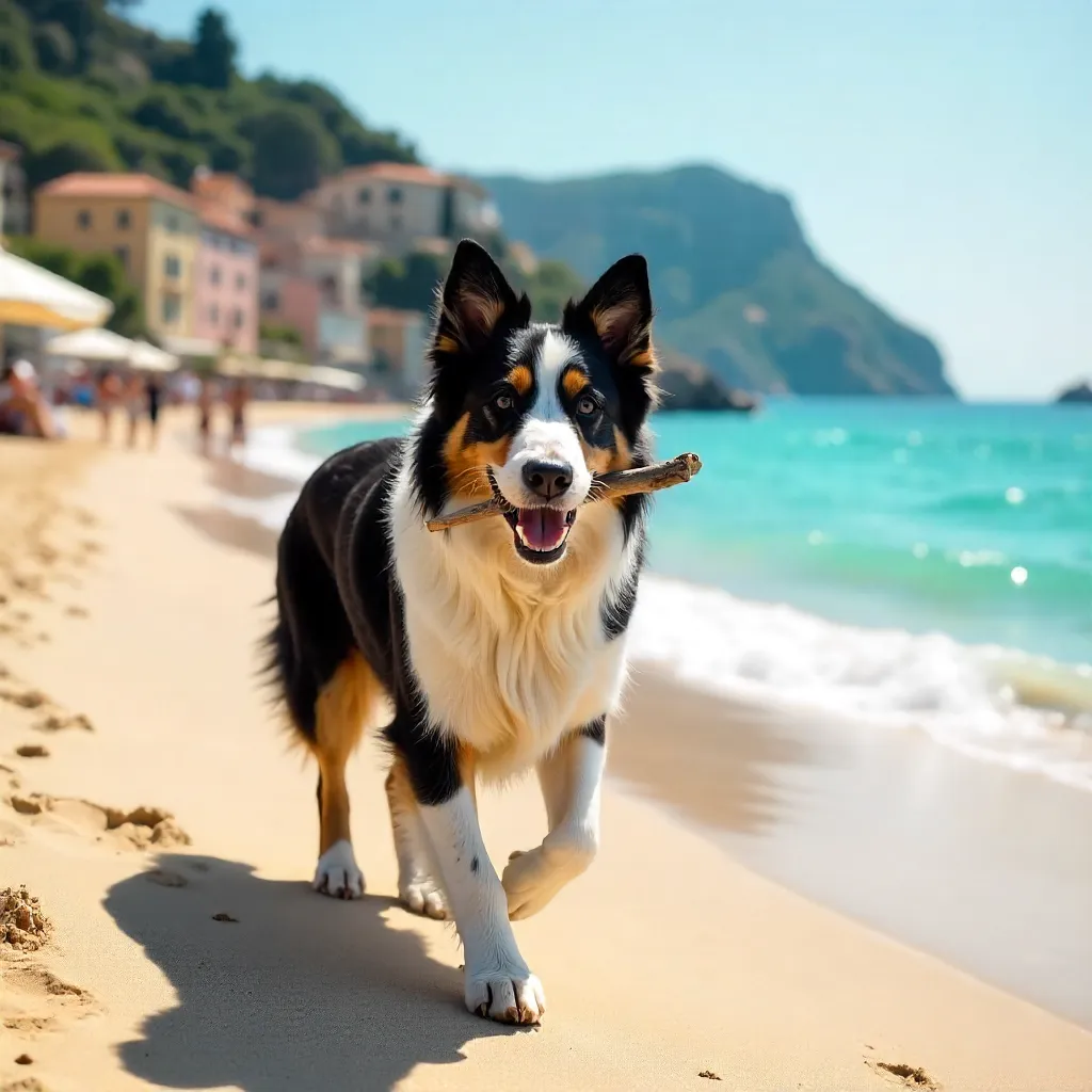 Australian Shepherd on a Sandy Italian Beach