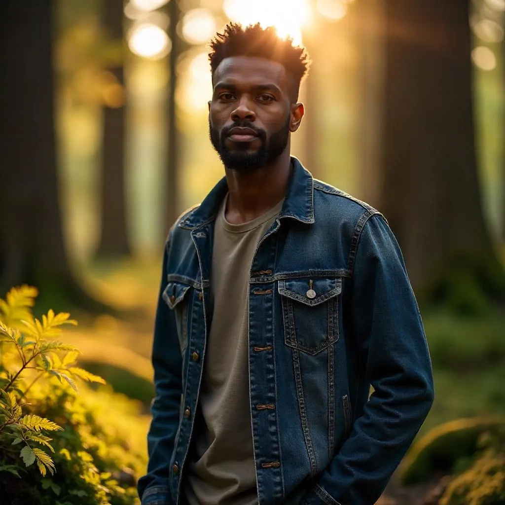 Photorealistic Forest Portrait of a Handsome Black Man