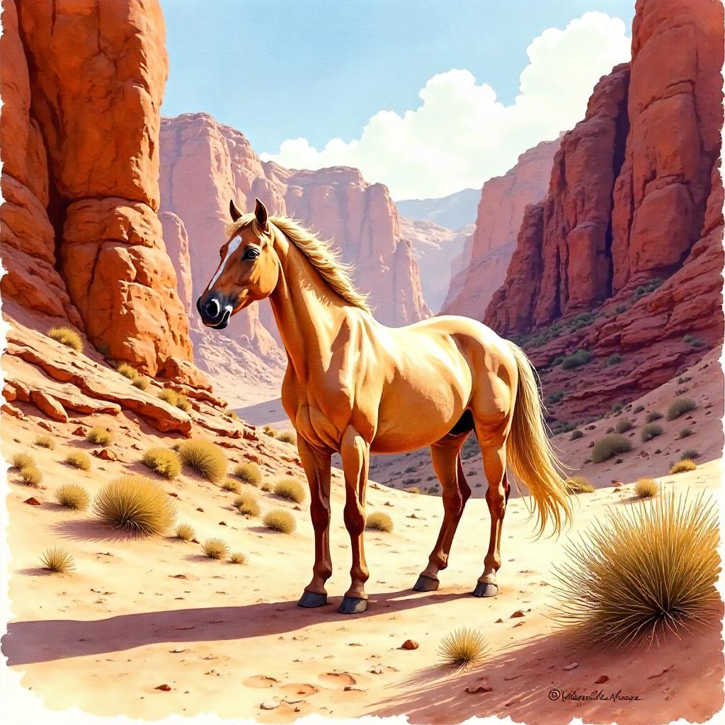 Desert Canyon Horse in Watercolor