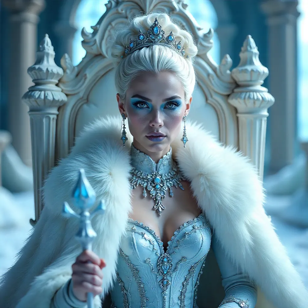 Dramatic Portrait of the Ice Queen in White Couture