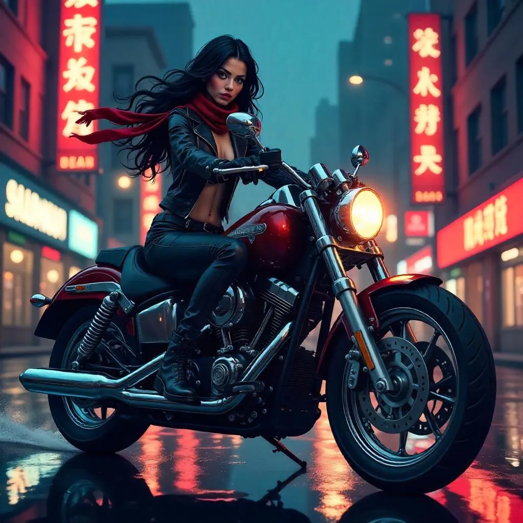 Elegantly Chic Latina Rider in Anime Style
