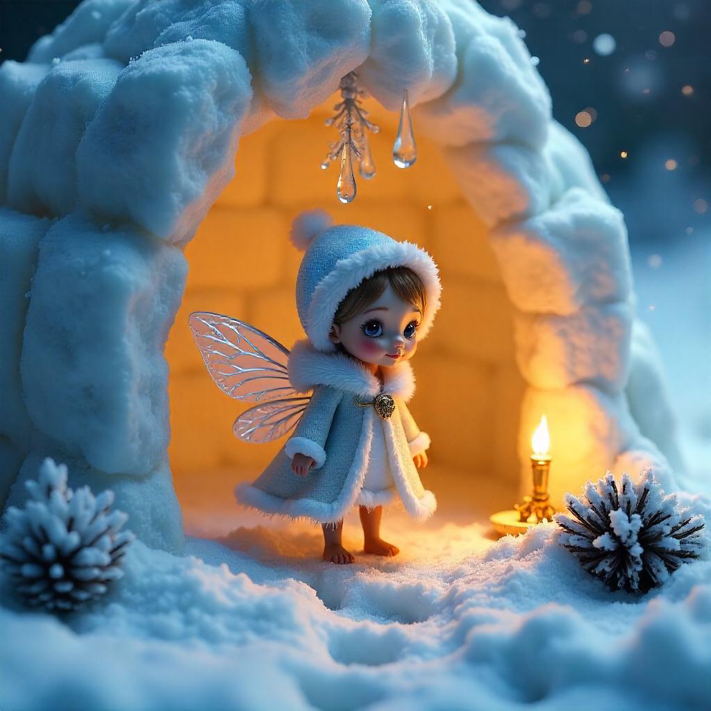 Photorealistic Winter Sprite in an Igloo
