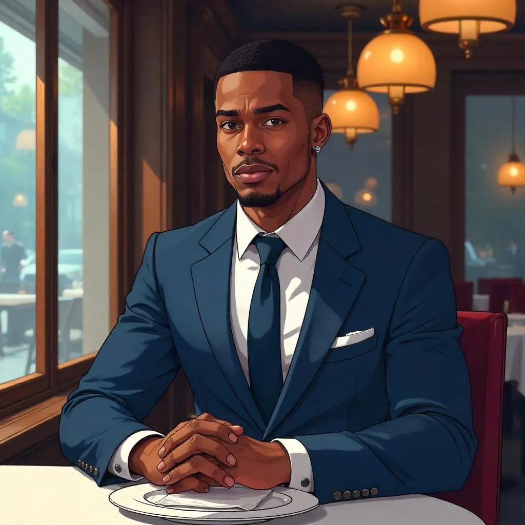 Anime Style Professional Black Man in a Restaurant