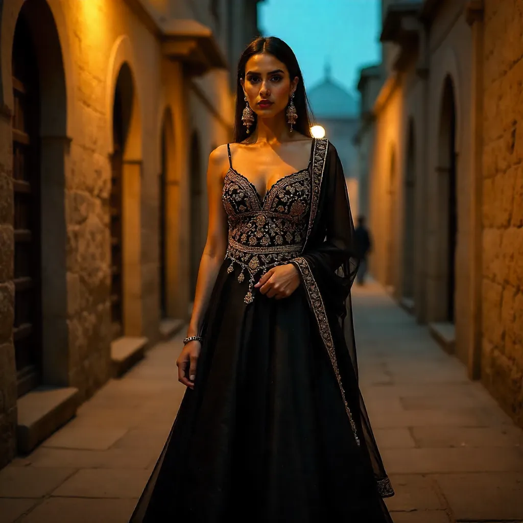 Dramatic Lahore Night: Embroidered Black Dress