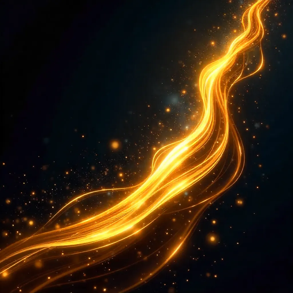 Swirling Golden Light Trails in Darkness