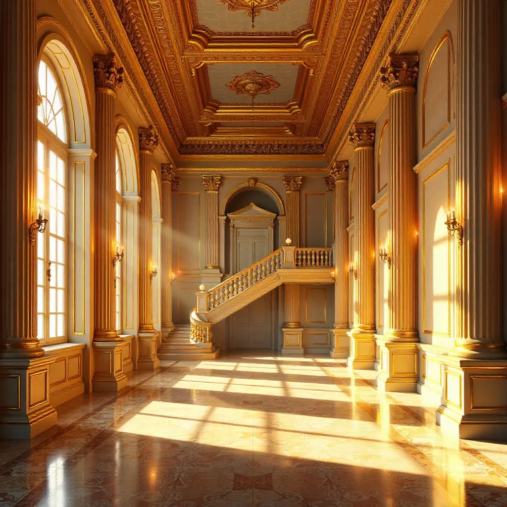Golden Hour Neoclassical Hall with Gold Accents