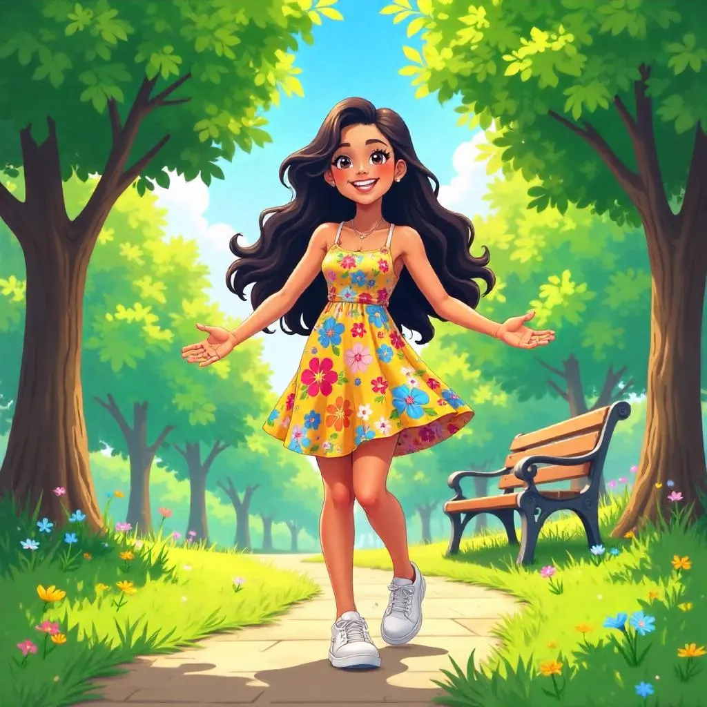 Cheerful Latina Woman in a Sunny Park — Anime Style