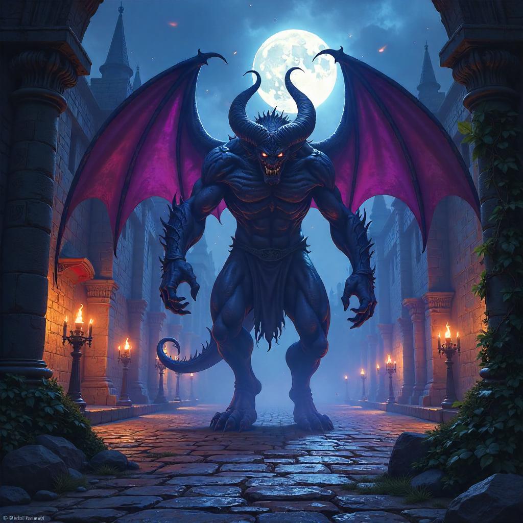 Demon in the Castle Courtyard — Digital Fantasy Art
