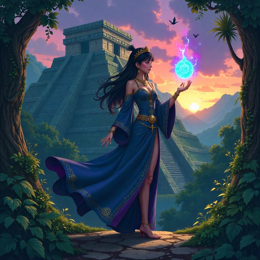 Anime Sorceress Among Mayan Ruins