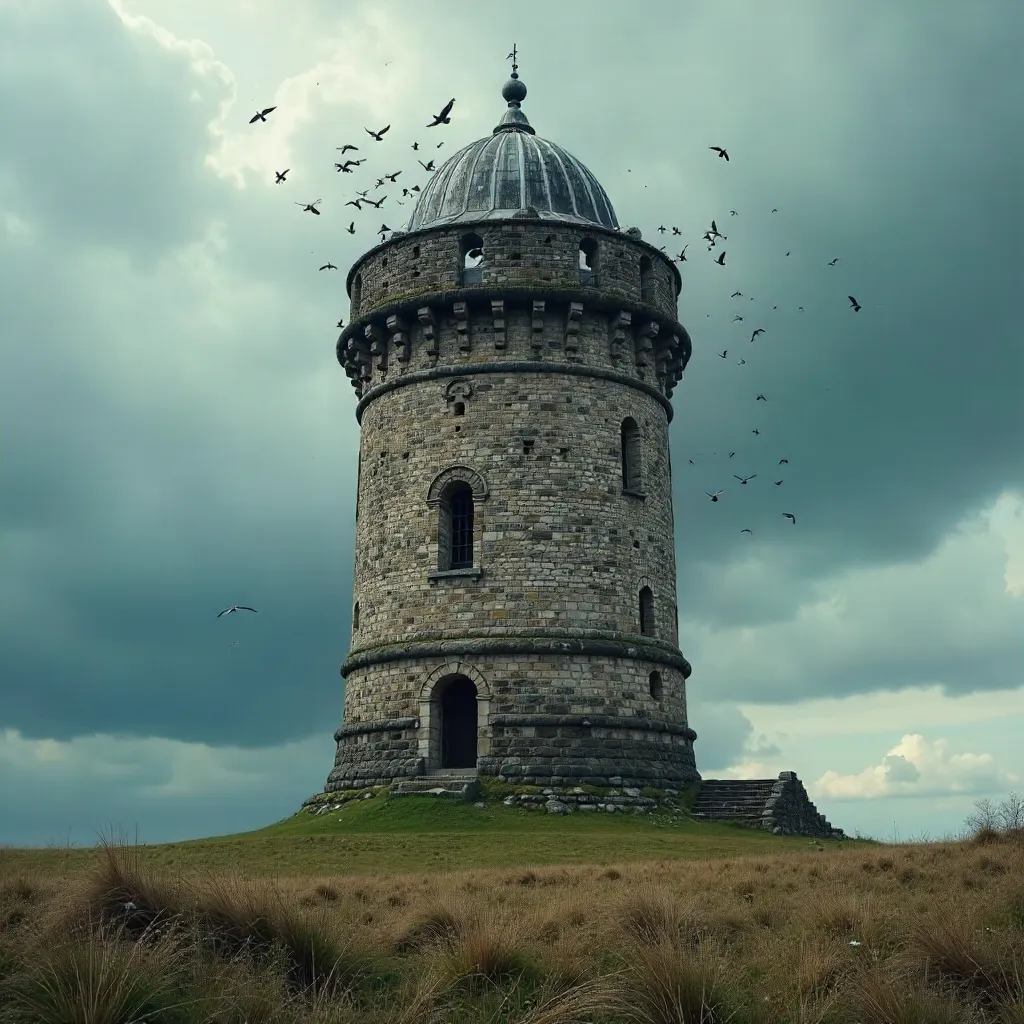 Historic Stone Dome Tower Surrounded by Birds