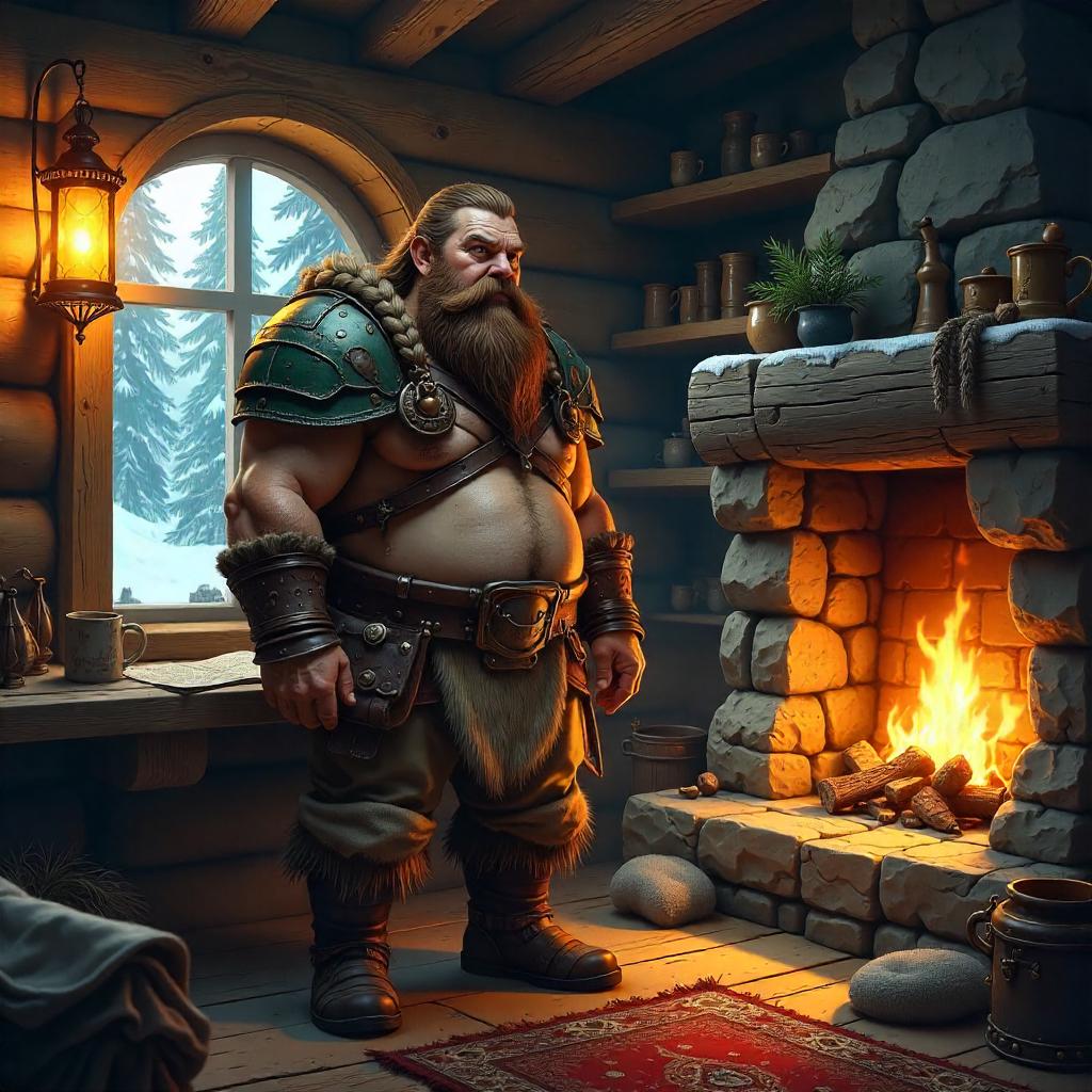 Dwarf at the Log Cabin – Digital Art