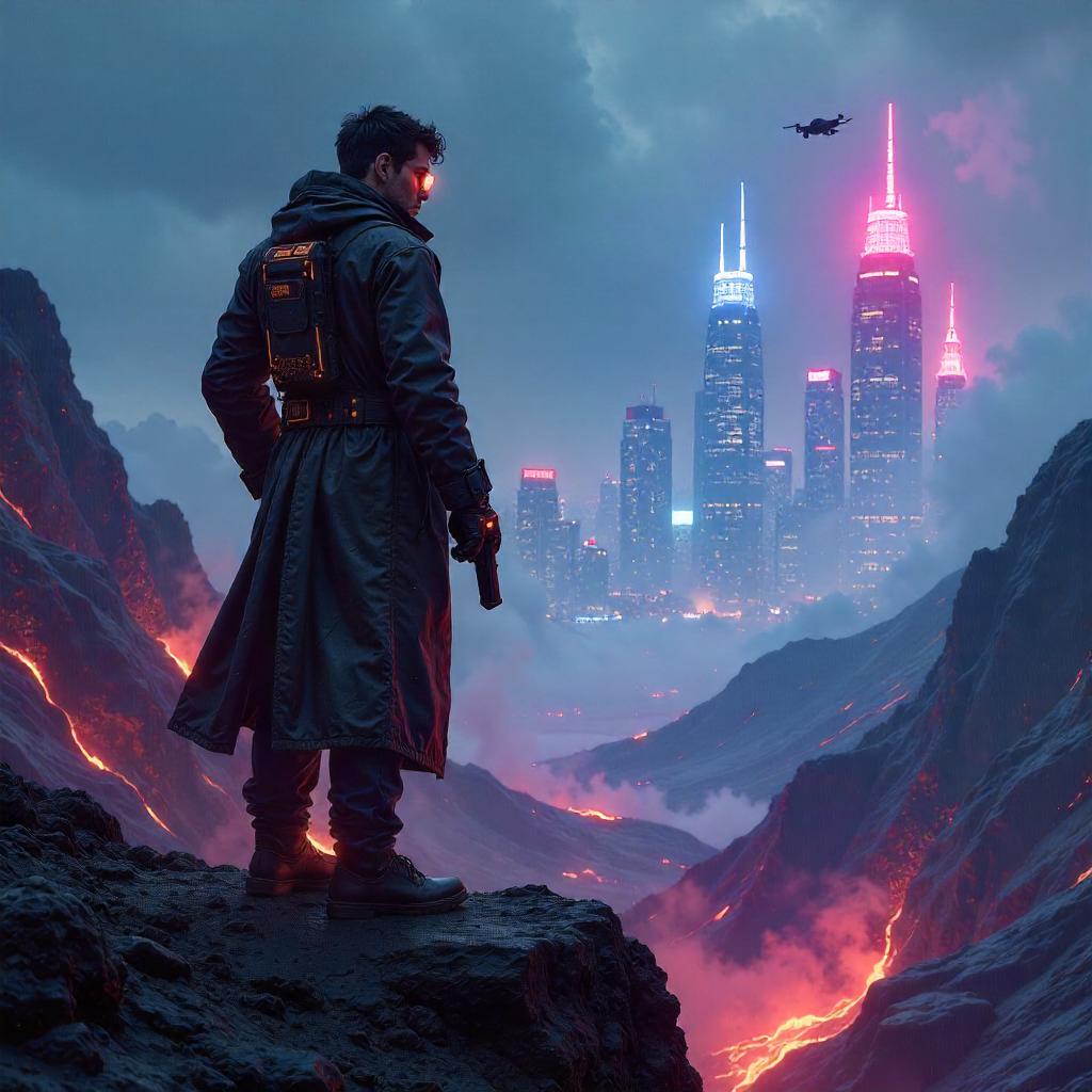 Neon Noir Detective on Volcanic Rocks