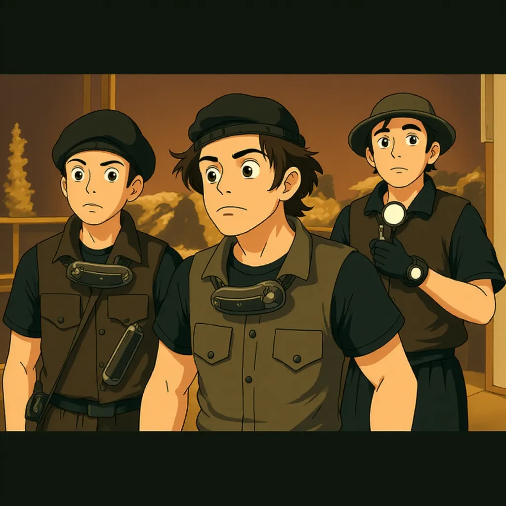Sylvester Stallone, Jason Statham, and Randy Couture in The Expendables (2010) - Anime style
