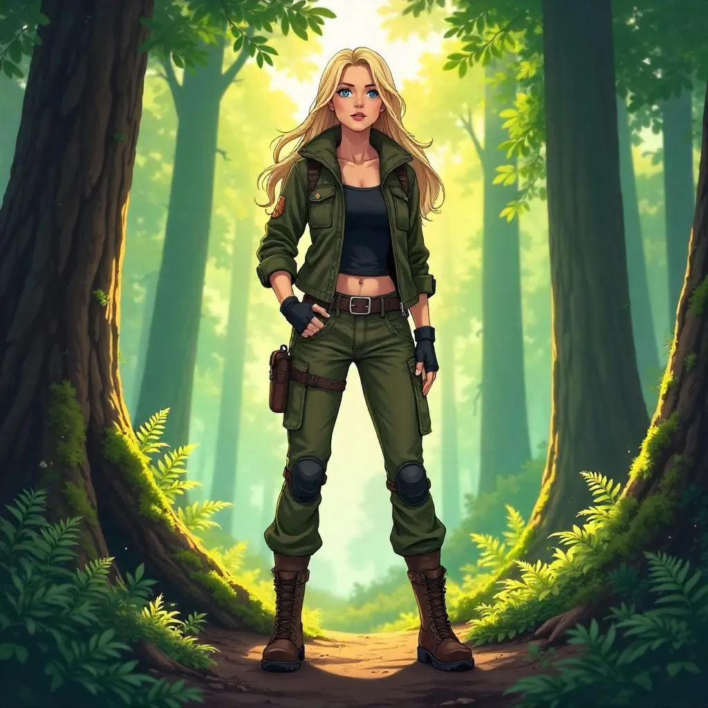 Confident White Woman in Forest - Anime Style