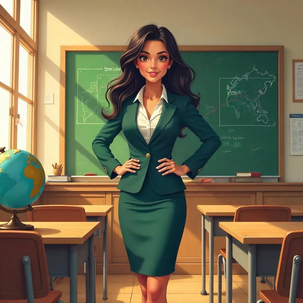 Confident Latina in an Anime Classroom