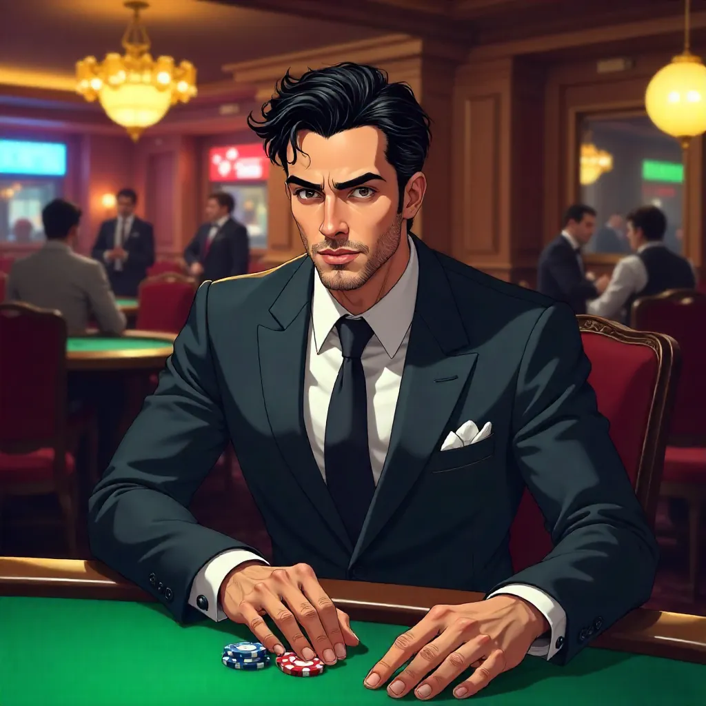 Handsome Middle Eastern Man in an Anime Poker Room