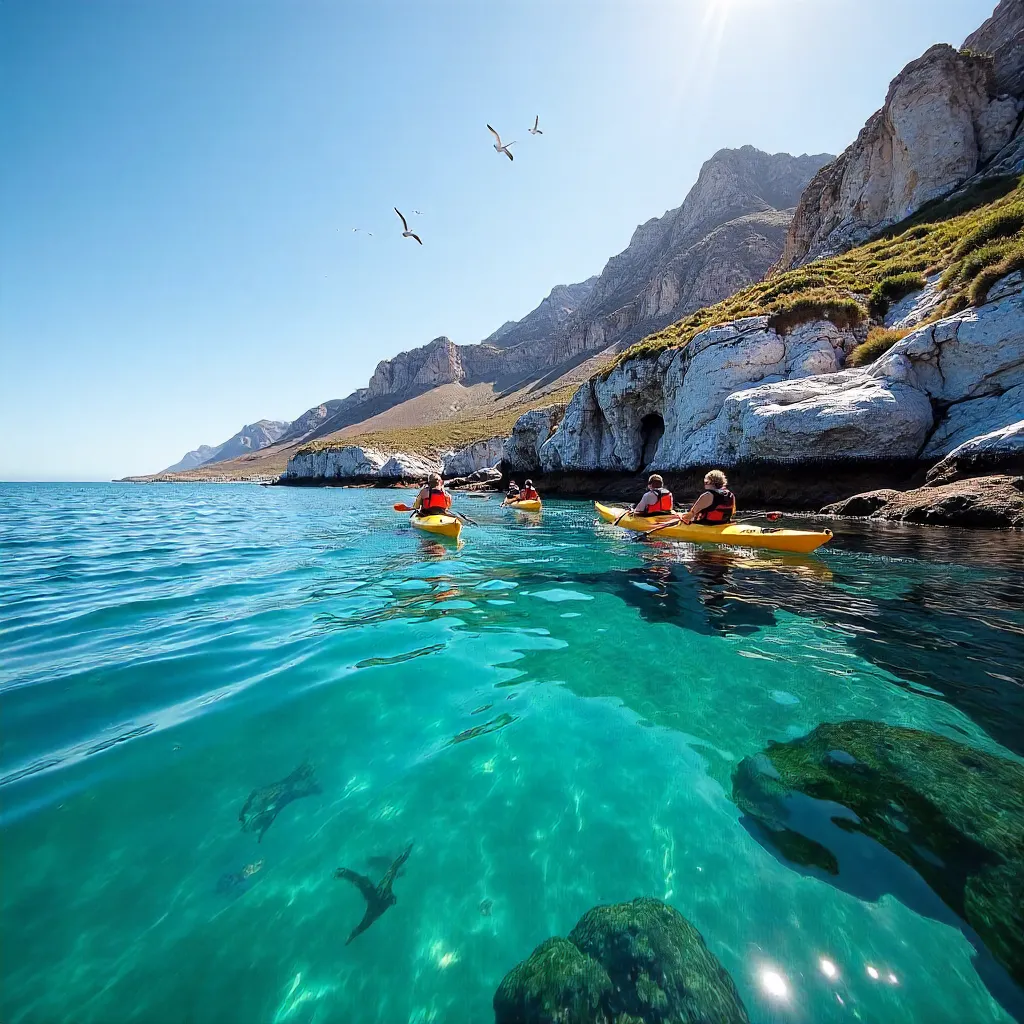 Kayakers Along Robberg's Rugged Coast