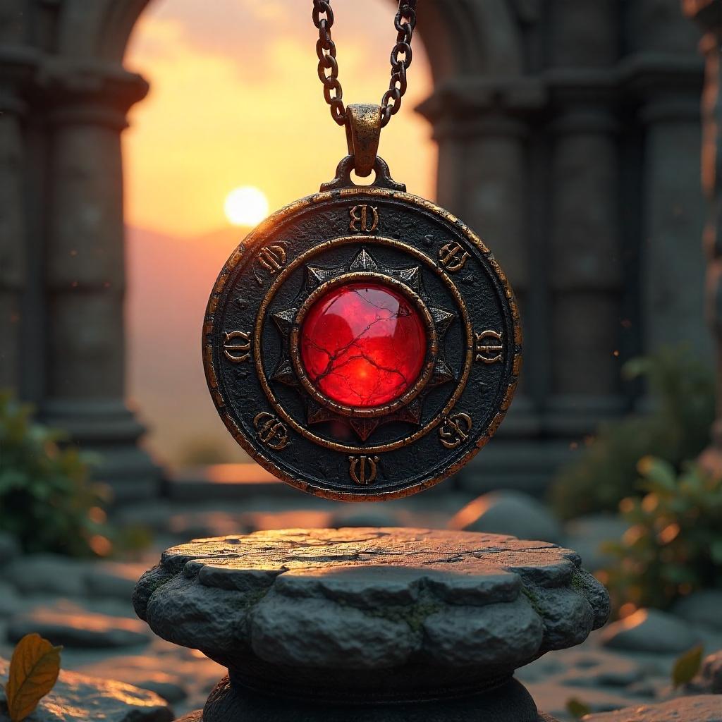 Cursed Amulet at Sunset — 3D Render