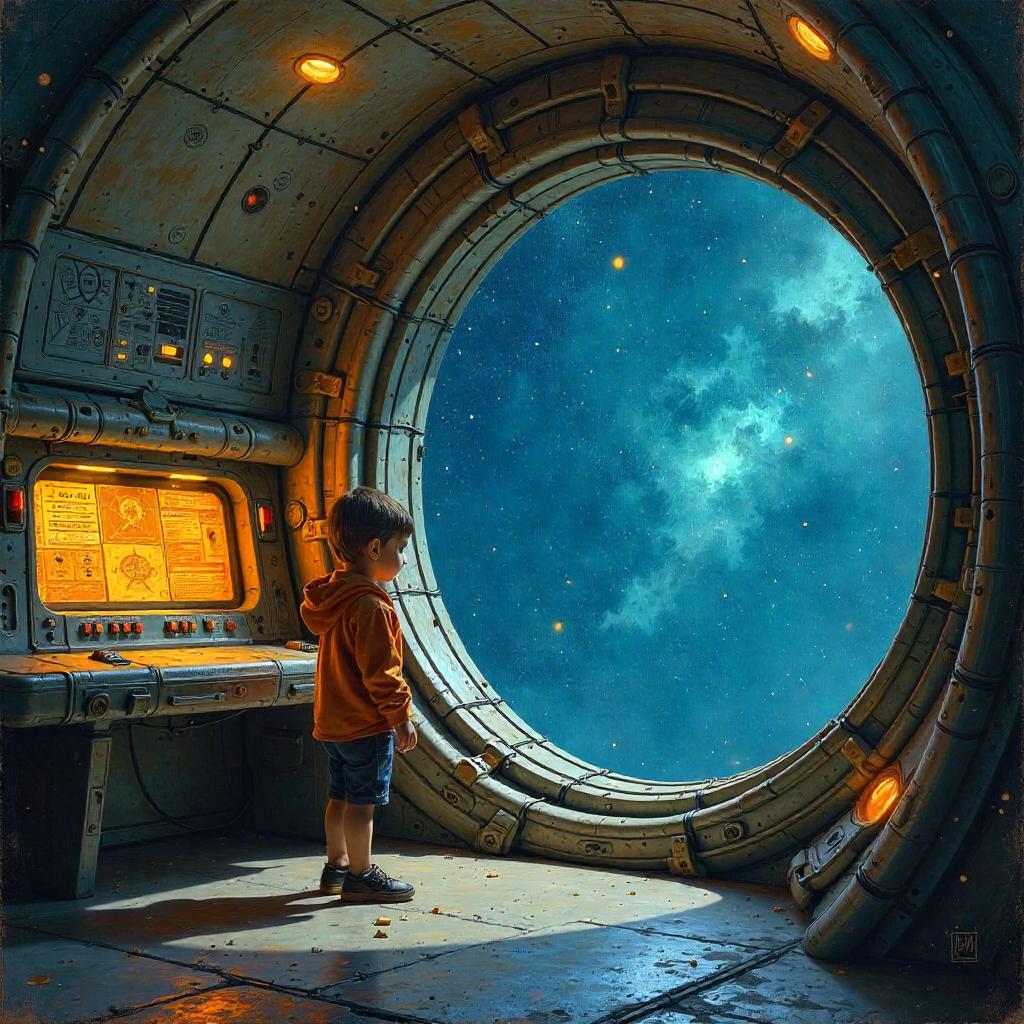 Curious Child in an Alien Starship Oil Painting
